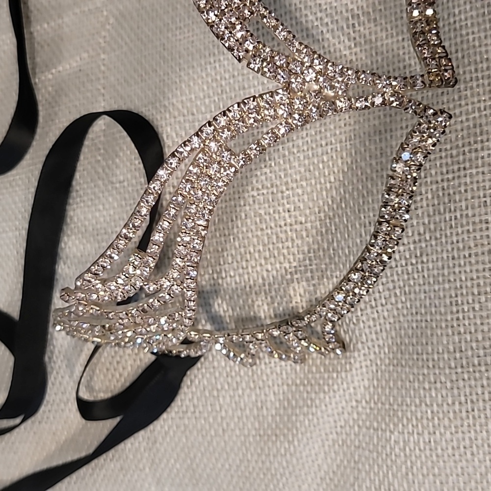 Mardi Gras Rhinestone Mask. One (1) Rhinestone Missing Not Noticable. - Picture 3 of 8
